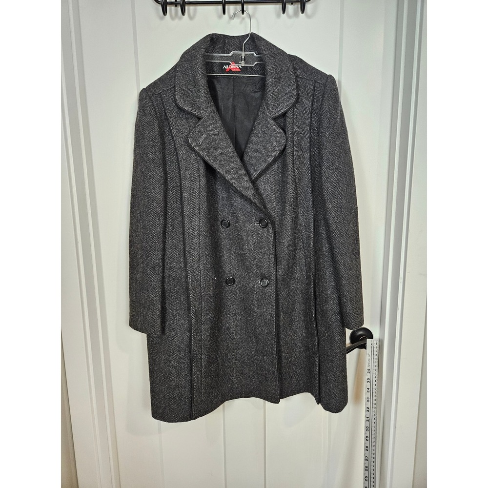 Alorna Forstmann Vintage Grey Herringbone Wool Blend Double Pea Coat made in USA